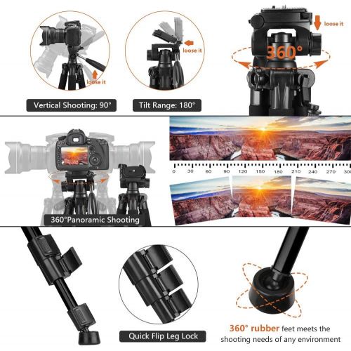  62 inch Aluminum Tripod for Camera, Victiv Mobile Phone Tripod with Smartphone Adapter and Extra Quick Release Plate for Travel and Work