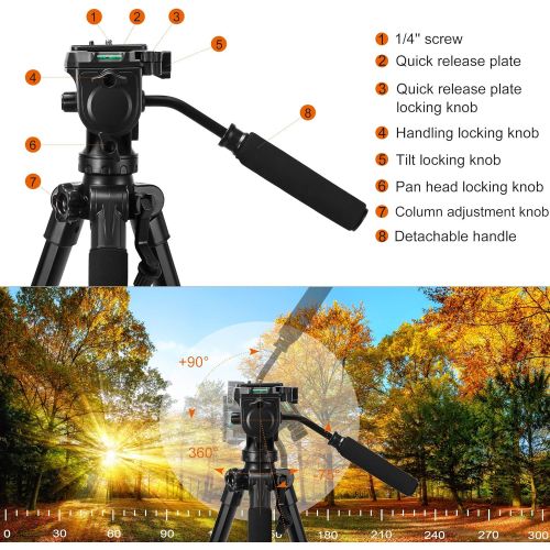  [아마존베스트]Victiv Tripod, 75 inch Tripod for Camera 15 lbs Loads with Fluid Head, 2 Quick Release Mounts and Tablet & Phone Mount