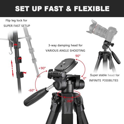  [아마존베스트]Victiv 182 cm Camera Tripod Aluminium Monopod T72 - Lightweight and Compact Travel Tripod for Travelling with 360° Panorama Ball Head and 2 Quick Release Plates for SLR Camera - Bl