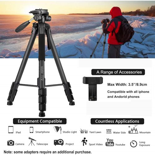  [아마존베스트]Victiv 182 cm Camera Tripod Aluminium Monopod T72 - Lightweight and Compact Travel Tripod for Travelling with 360° Panorama Ball Head and 2 Quick Release Plates for SLR Camera - Bl