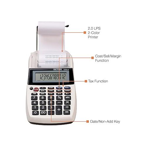  Victor 1205-4 12 Digit Portable Palm/Desktop Commercial Printing Calculator, 1.8