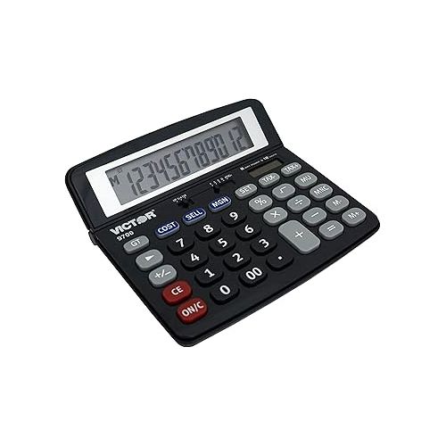  Victor 9700 12-Digit Standard Function Business Calculator, Battery and Solar Hybrid Powered Tilt LCD Display, Great for Home and Office Use, Black