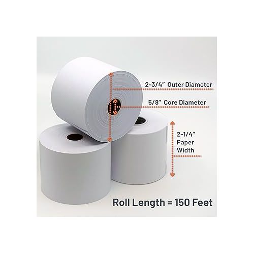  Victor 7050 Compact White Paper Rolls for Handheld and Portable Printing Calculators/Adding Machines/Ink Print Cash Registers 2.25” W x 150' FT (3-Pack)