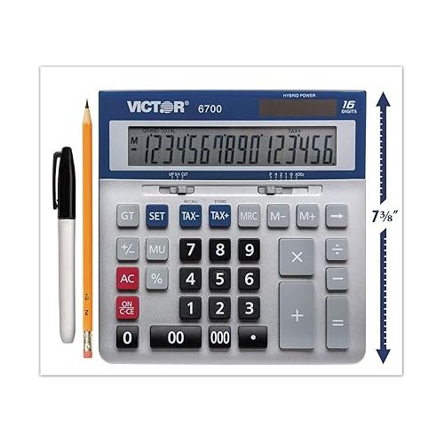 Victor 16-Digit Desktop Calculator, Silver, Blue