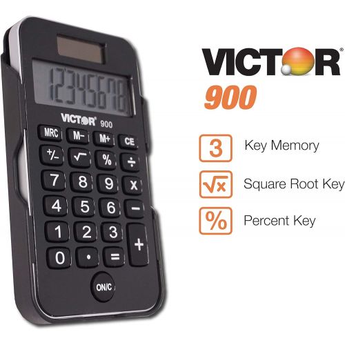  [아마존베스트]Victor 900 8-Digit Standard Function Calculator with Hard Protective Cover, Solar and Battery LCD Display, Small Pocket Calculator for Students and Professionals, Black