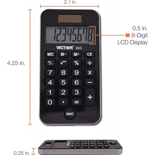  [아마존베스트]Victor 900 8-Digit Standard Function Calculator with Hard Protective Cover, Solar and Battery LCD Display, Small Pocket Calculator for Students and Professionals, Black