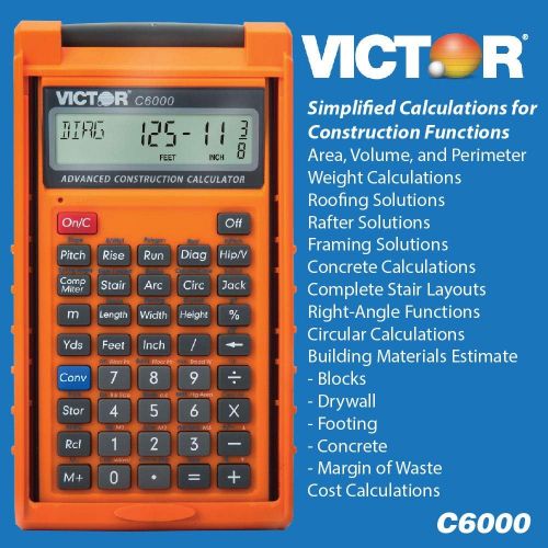  [아마존베스트]Victor C6000 Advanced Construction Calculator with Protective Case Displays in Fractional or Dimensional Forms Perfect for Carpenters,Renovators,Remodelers,Builders,Framers,Contrac