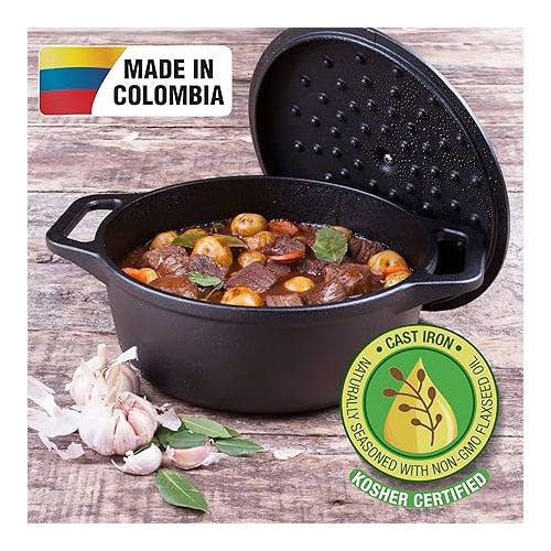  Victoria 4-Quart Cast Iron Dutch Oven with Lid and Dual Loop Handles, Seasoned with Flaxseed Oil, Made in Colombia,Black