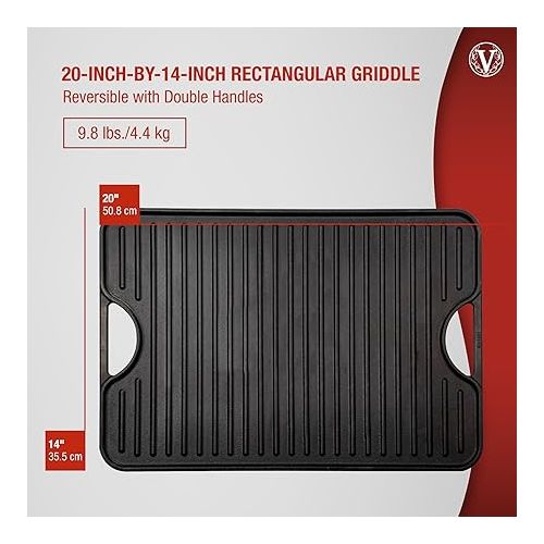  Victoria 20-by-14-Inch Rectangular Cast Iron Griddle, Preseasoned Reversible Griddle