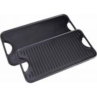 Victoria Rectangular Cast Iron Griddle. Double Burner Griddle, Reversible Griddle Grill, 13 x 8.5 Inch, Seasoned with 100% Kosher Certified Non-GMO Flaxseed Oil, Model: GDL-189