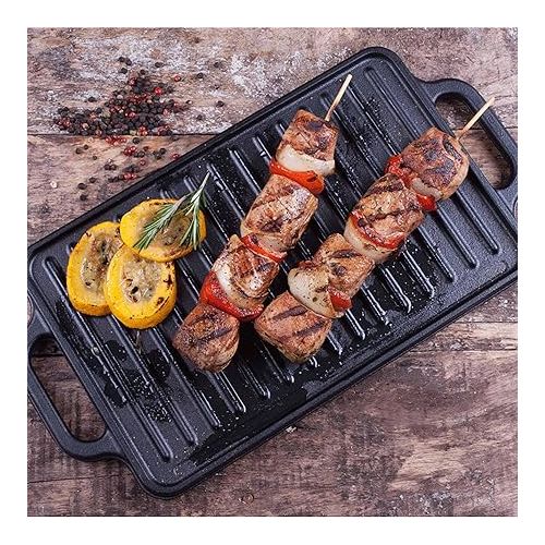  Victoria Rectangular Cast Iron Griddle. Double Burner Griddle, Reversible Griddle Grill, 13 x 8.5 Inch, Seasoned with 100% Kosher Certified Non-GMO Flaxseed Oil, Model: GDL-189