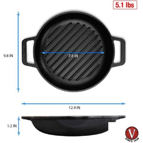  Victoria Cast Iron Round Grill Pan with Double Loop Handles Seasoned with 100% Kosher Certified Non-GMO Flaxseed Oil, 10 Inch, Black: Kitchen & Dining