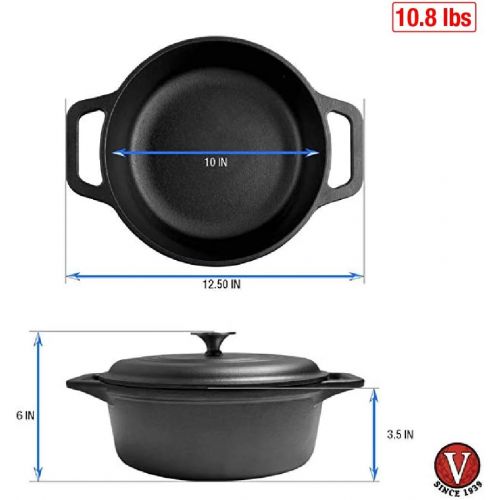  Victoria Cast Iron Dutch Oven with Lid. Stock Pot with Dual Handles Seasoned with 100% Kosher Certified Non-GMO Flaxseed Oil, 4 Quart, Black