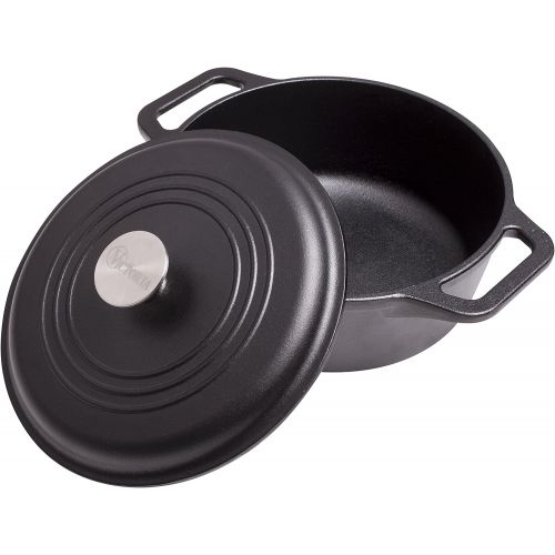  Victoria Cast Iron Dutch Oven with Lid. Stock Pot with Dual Handles Seasoned with 100% Kosher Certified Non-GMO Flaxseed Oil, 4 Quart, Black