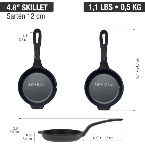  Victoria Mini Skillet Cast Iron Small Frying Pan Seasoned with 100% Kosher Certified Non-GMO Flaxseed Oil, 4.8, Black