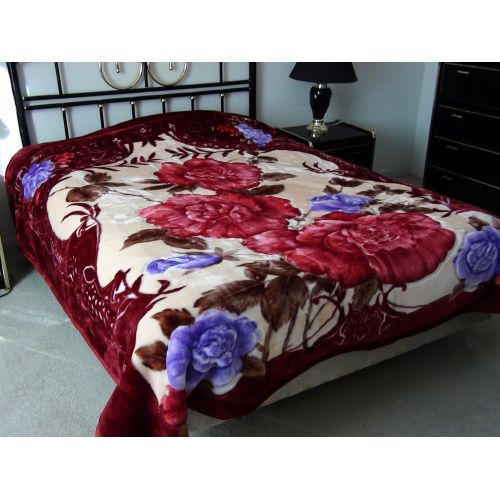  Victoria Brand New! Heavy Super Soft King Reversible Korean Style Mink Blanket (Burgundy)