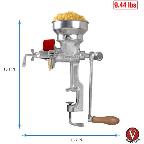  Victoria Commercial Grade Manual Grain Grinder with High Hopper - Table Clamp Hand Corn Mill, Cast Iron