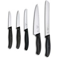 Victorinox Swiss Classic Kitchen Knife Set, 5 Pieces - Paring Knives, Utility Knife, Carving Knife and Bread Knife - Black, Multiple