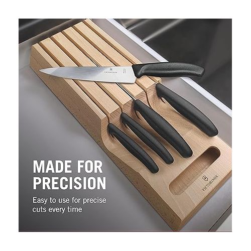  Victorinox Swiss Classic In-Drawer Knife Holder & Knife Set - Includes Knife Organizer, Bread Knife, Santoku Knife, Carving Knife, Paring Knife & Tomato & Table Knife - 6-Piece Set