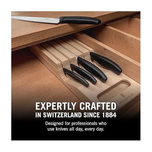  Victorinox Swiss Classic In-Drawer Knife Holder & Knife Set - Includes Knife Organizer, Bread Knife, Santoku Knife, Carving Knife, Paring Knife & Tomato & Table Knife - 6-Piece Set