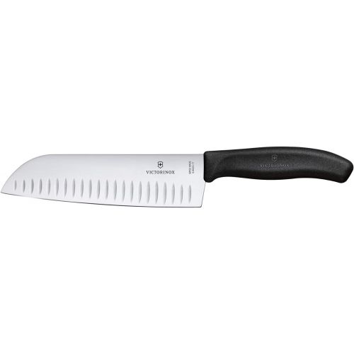  Victorinox Swiss Classic Kuechen-/ Santokumesser, 17 cm Klinge, Kullenschliff, Edelstahl, Rostfrei, schwarz