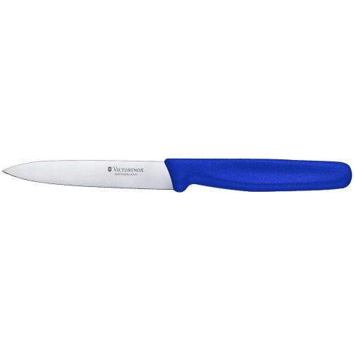  Victorinox Gemuesemesser, 10cm, Mittelspitz, Klingenschutz, spuelmaschinengeeignet, blau