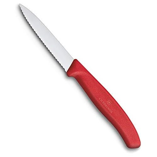  Victorinox Kuechenmesser 8cm Swiss Classic (Extra scharfer Wellenschliff, Ergonomischer Griff, Spuelmaschinengeeignet) rot