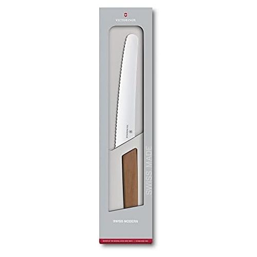  Victorinox Swiss Modern Brotmesser mit Holzgriff, Wellenschliff, 22 cm Klinge, Rostfrei, Edelstahl