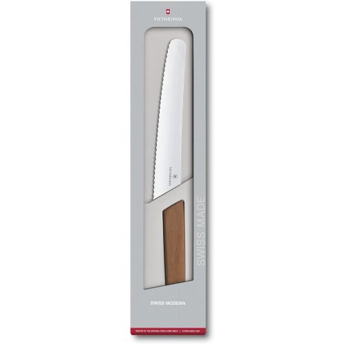  Victorinox Swiss Modern Brotmesser mit Holzgriff, Wellenschliff, 22 cm Klinge, Rostfrei, Edelstahl