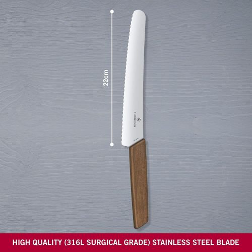  Victorinox Swiss Modern Brotmesser mit Holzgriff, Wellenschliff, 22 cm Klinge, Rostfrei, Edelstahl