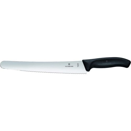  Victorinox Swiss Classic Brotmesser mit Wellenschliff, 26 cm Klinge, Rund, Rostfrei, Edelstahl, Spuelmaschinengeeignet, Geschenkbox, schwarz