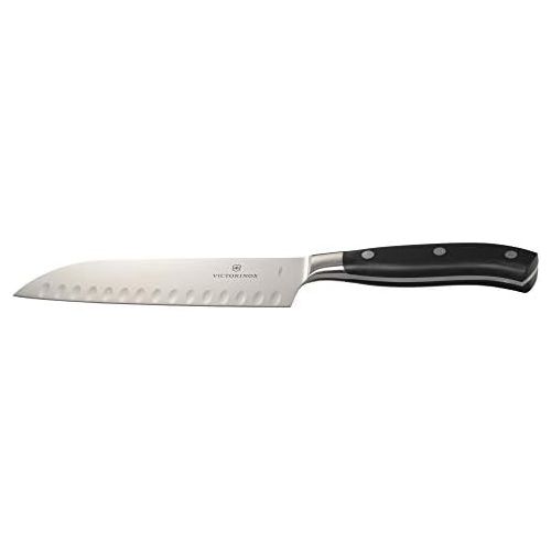  Victorinox Grand Maitre Santokumesser Kullenschliff, 17 cm Klinge, Geschmiedet, Edelstahl, Spuelmaschinengeeignet, Geschenkbox, schwarz