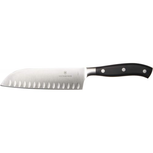  Victorinox Grand Maitre Santokumesser Kullenschliff, 17 cm Klinge, Geschmiedet, Edelstahl, Spuelmaschinengeeignet, Geschenkbox, schwarz