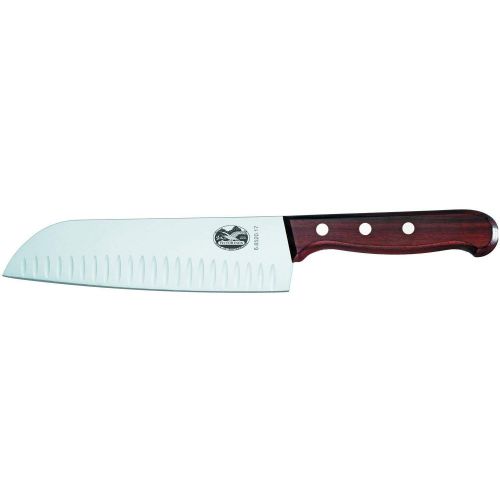  Victorinox Rosewood Kuechen-/ Santokumesser mit Holzgriff, 17 cm Klinge, Kullenschliff, Palisandergriff, Rostfrei, Geschenkbox,