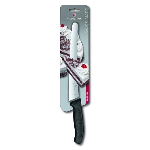  Victorinox Swiss Classic Brotmesser mit Wellenschliff, 26 cm Klinge, Rund, Rostfrei, Edelstahl, Spuelmaschinengeeignet, schwarz