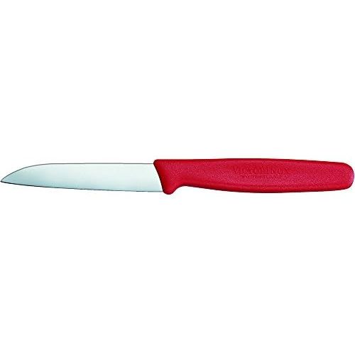  Besuchen Sie den Victorinox-Store Victorinox Gemuesemesser, 8cm, Gerader Schnitt, Klingenschutz, spuelmaschinengeeignet, rot