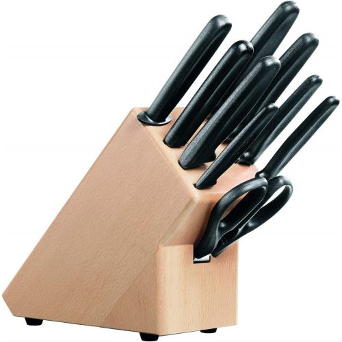  Victorinox 9-teiliges Messerblock-Set, aus Buchenholz Schere, Brotmesser, Schleifstab, Fleischmesser, schwarz