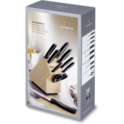  Victorinox 9-teiliges Messerblock-Set, aus Buchenholz Schere, Brotmesser, Schleifstab, Fleischmesser, schwarz