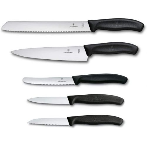  Victorinox Swiss Classic Kitchen Knife Set, 5 Pieces - Paring Knives, Utility Knife, Carving Knife and Bread Knife - Black