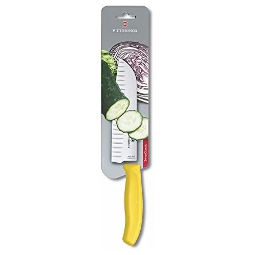  [아마존베스트]Victorinox 17 cm Fluted Blade Santoku Knife Blister Pack, Yellow