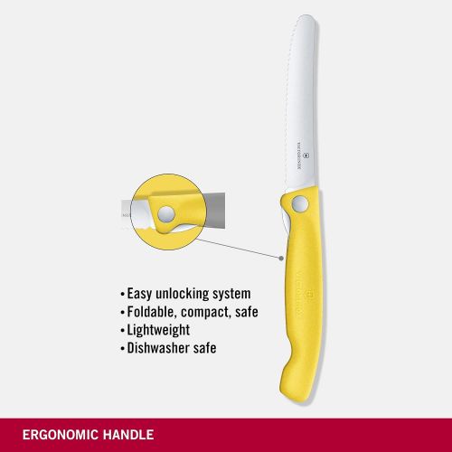  [아마존베스트]Victorinox Swiss Classic Folding Vegetable Knife, Serrated, Dishwasher Safe, Yellow, Blister Pack