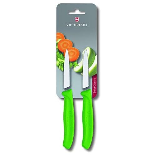  [아마존베스트]Victorinox Swiss Classic 8 cm Serrated Vegetable Knife - Medium Point - Blade Guard - Dishwasher-Safe - Set of 2, green