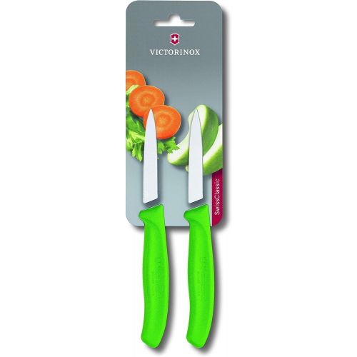  [아마존베스트]Victorinox Swiss Classic 8 cm Serrated Vegetable Knife - Medium Point - Blade Guard - Dishwasher-Safe - Set of 2, green