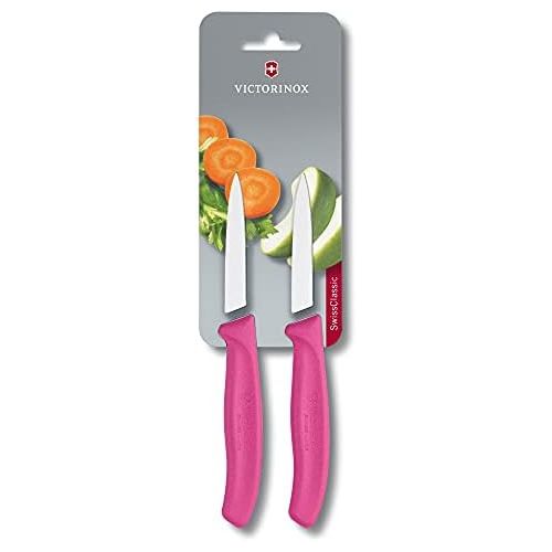  [아마존베스트]Victorinox Swiss Classic 8 cm Serrated Vegetable Knife - Medium Point - Blade Guard - Dishwasher-Safe - Set of 2, pink