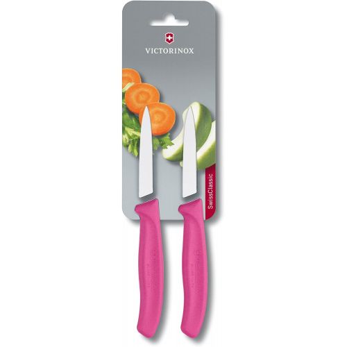 [아마존베스트]Victorinox Swiss Classic 8 cm Serrated Vegetable Knife - Medium Point - Blade Guard - Dishwasher-Safe - Set of 2, pink