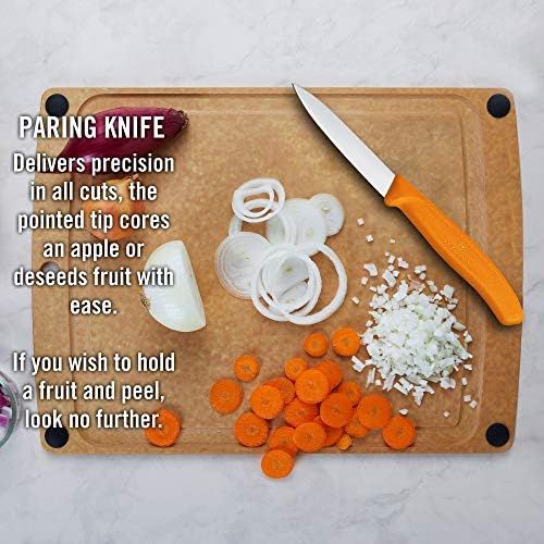  [아마존베스트]Victorinox kitchen knife for vegetables (8cm blade, non-slip handle, center point, stainless steel, dishwasher-safe) orange