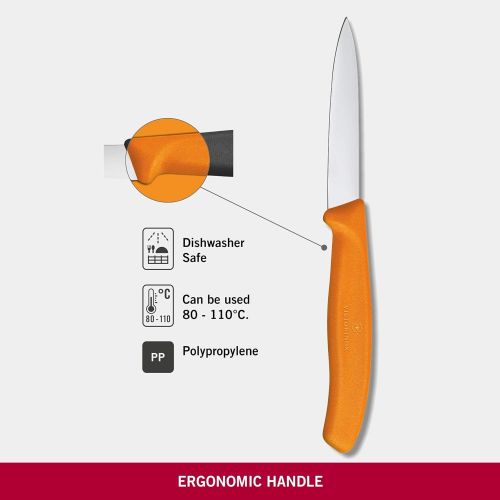  [아마존베스트]Victorinox kitchen knife for vegetables (8cm blade, non-slip handle, center point, stainless steel, dishwasher-safe) orange