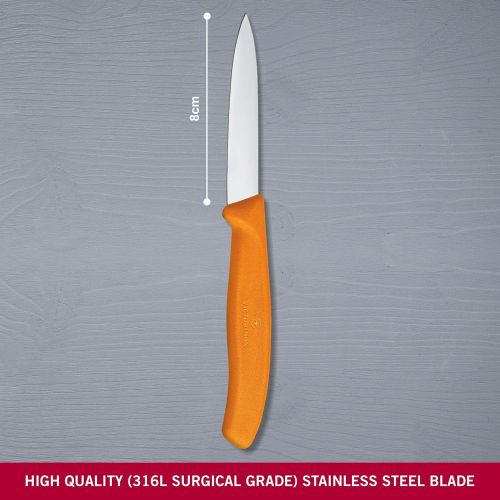  [아마존베스트]Victorinox kitchen knife for vegetables (8cm blade, non-slip handle, center point, stainless steel, dishwasher-safe) orange