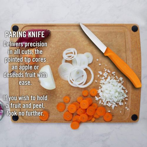  [아마존베스트]Victorinox kitchen knife for vegetables (8cm blade, non-slip handle, center point, stainless steel, dishwasher-safe) orange