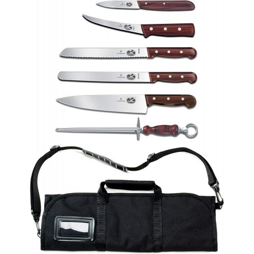  Victorinox 7-Piece Rosewood Handle Cutlery Set with Black Canvas Knife Roll